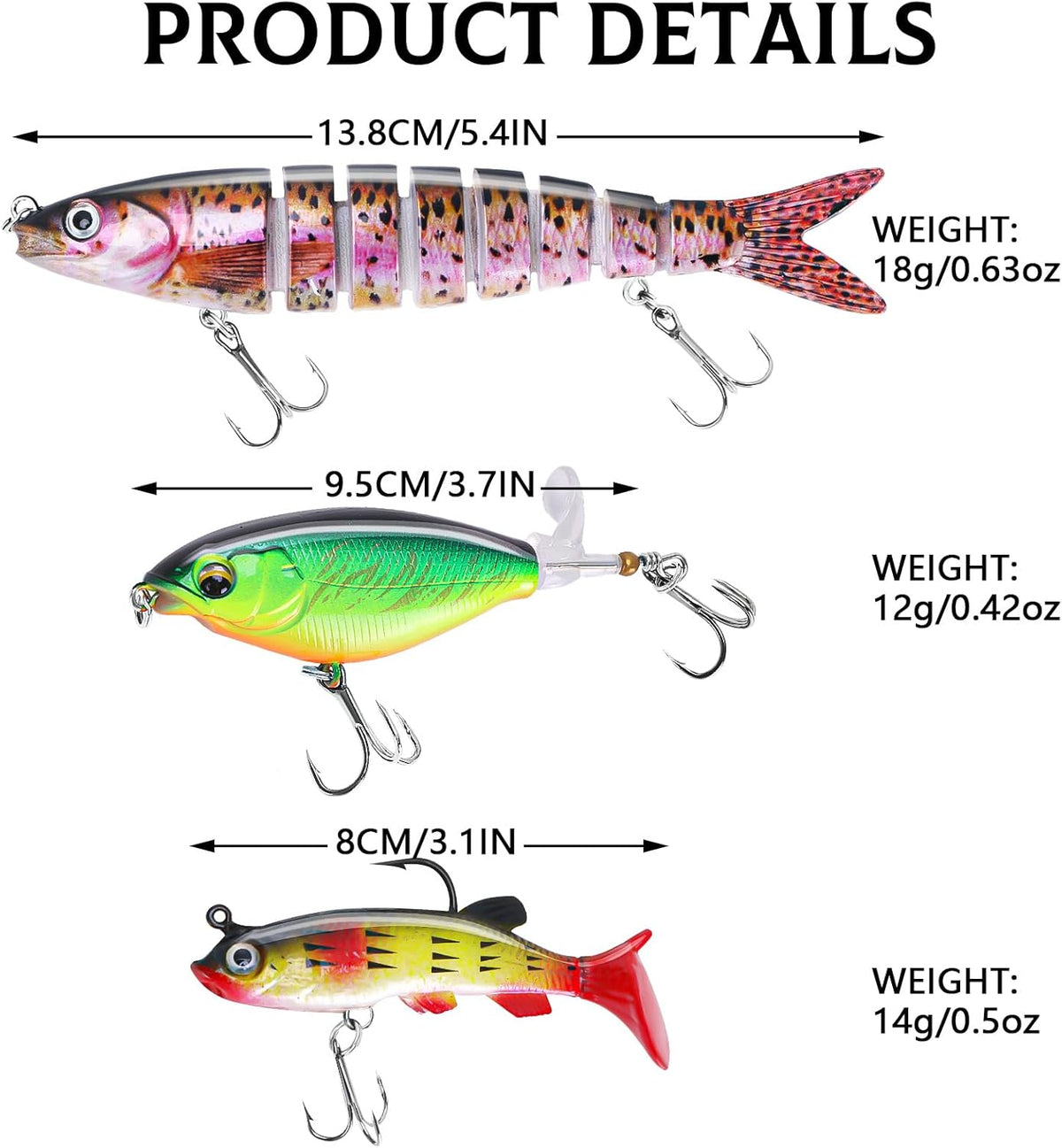 6PCS Swimbait Kit ，Realistic Bait and Surface Bait with Realistic 3D fisheye and Multi Joint