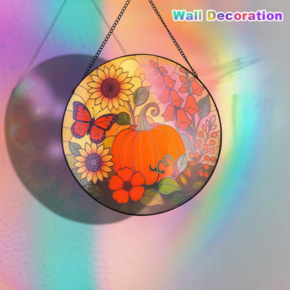 Pumpkin Suncatcher for Window Hanging - Stained Glass Window Hanging, Pumpkin Decor for