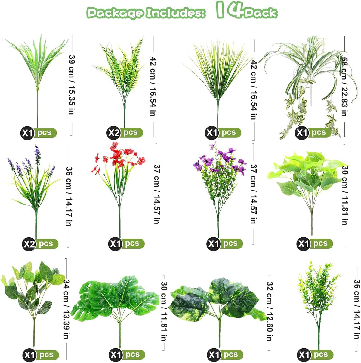 14 Bundles Artificial Plants Outdoor UV Resistant, Fake Greenery Plant Flower, Faux Boxwood Boston