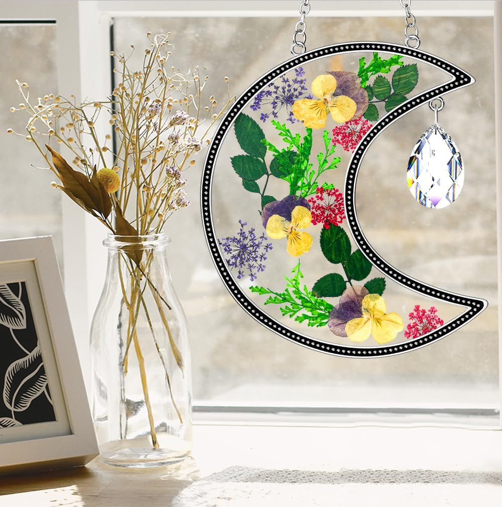 KY&BOSAM Moon Suncatcher Gifts for Mom Family Friends Stained Glass Suncatchers for Windows