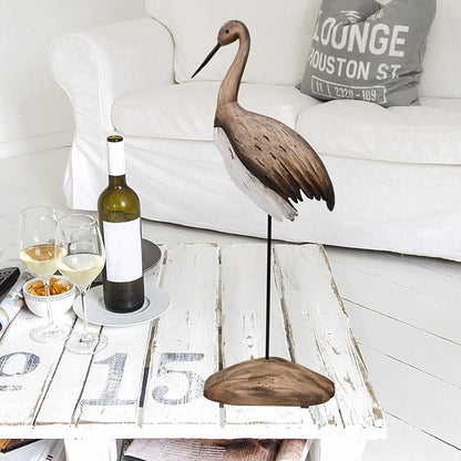 Morning View Wooden Crane Decor Wood Sea Birds Statue Bird Figurines Seabird Statue Standing Cranes