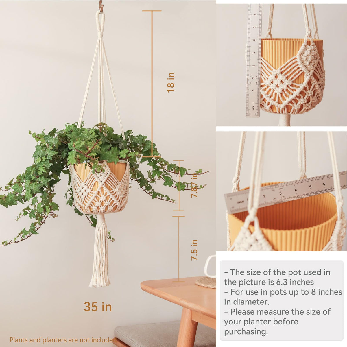 XINBOR Hanging Planter with Patterns,2Packs Macrame Plant Hangers Indoor Macrame for up to 8 inch