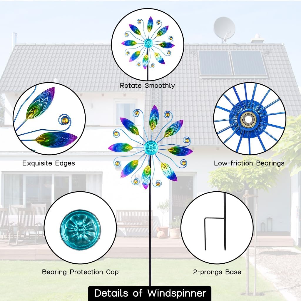 Metal Wind Spinners Outdoor 10” Dia Wind Spinners for Yard and Garden Kinetic Windmill Waterproof