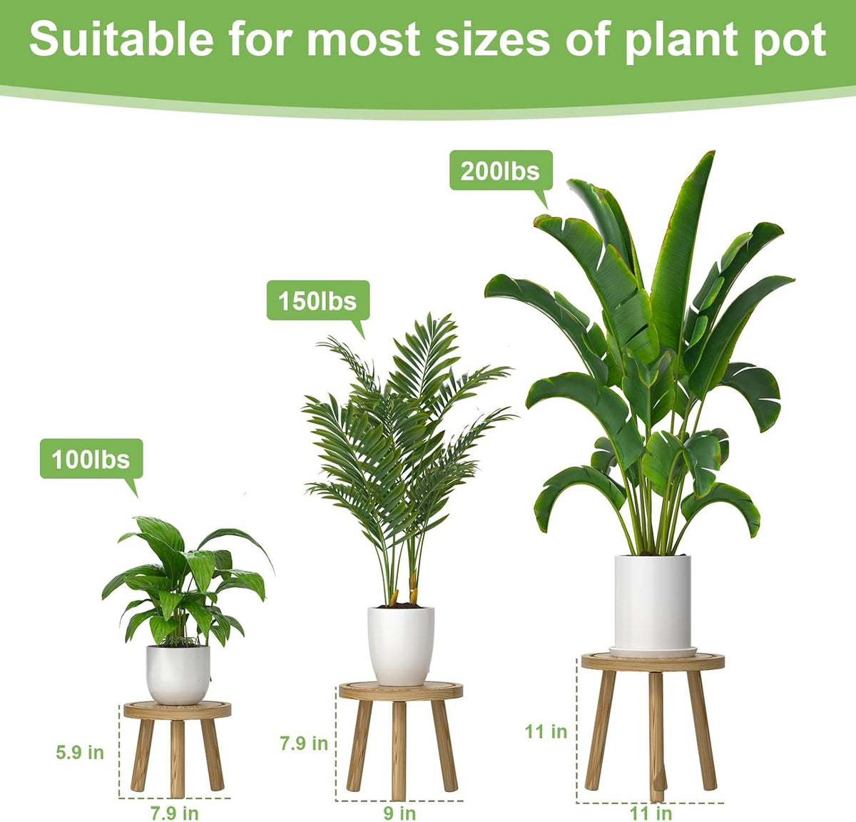 3-Pack Wood Plant Stands Indoor, Single Plant Stand for 6-12 Inch Pots, Mid-Century Modern Plant