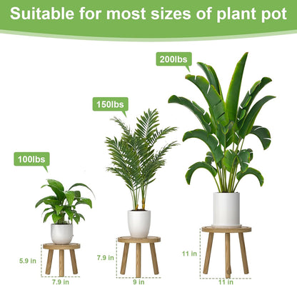 3-Pack Wood Plant Stands Indoor, Single Plant Stand for 6-12 Inch Pots, Mid-Century Modern Plant