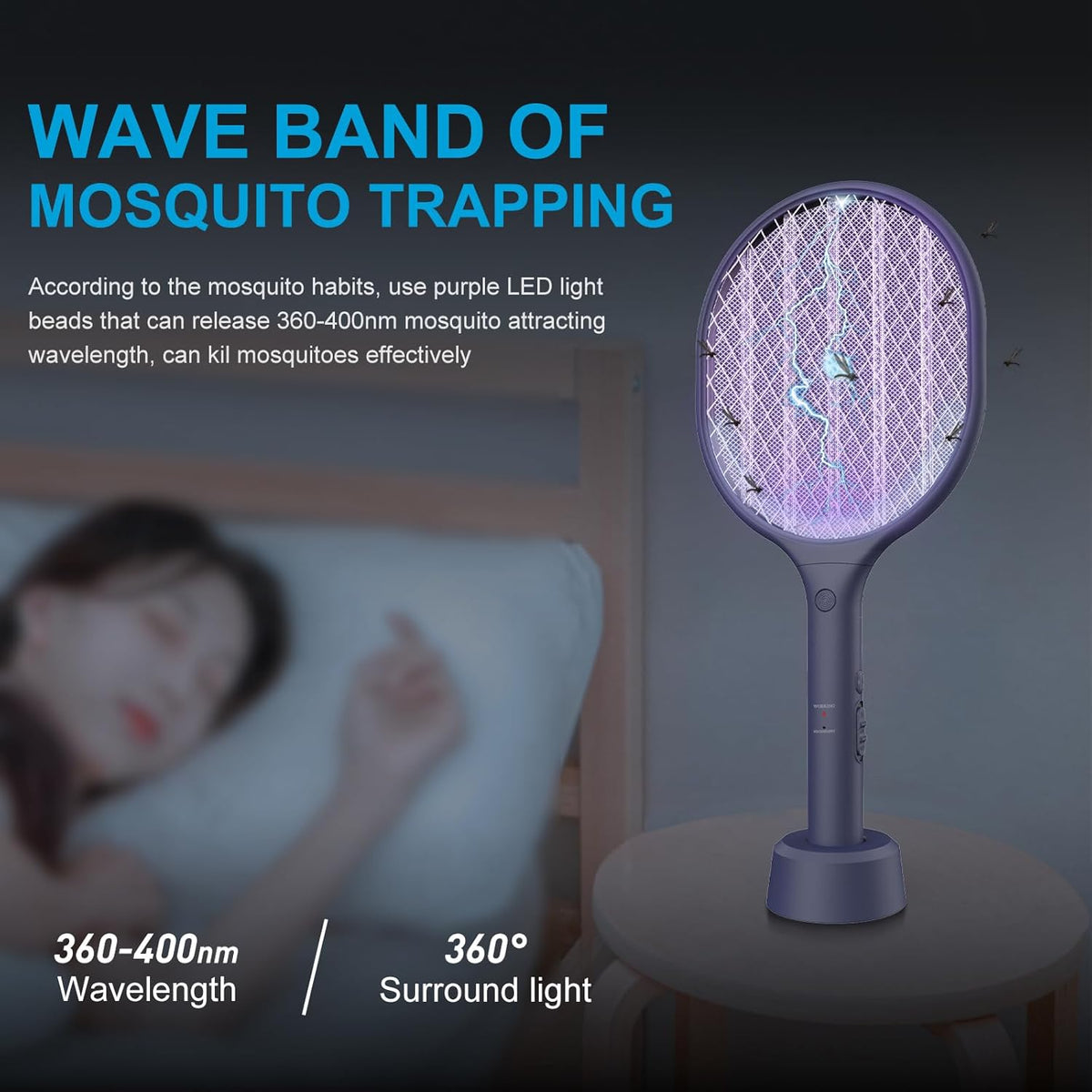 Electric Fly Swatter 2 Pack, 3000V Bug Zapper Racket Fly Zapper with 1500mAh Rechargeable Battery