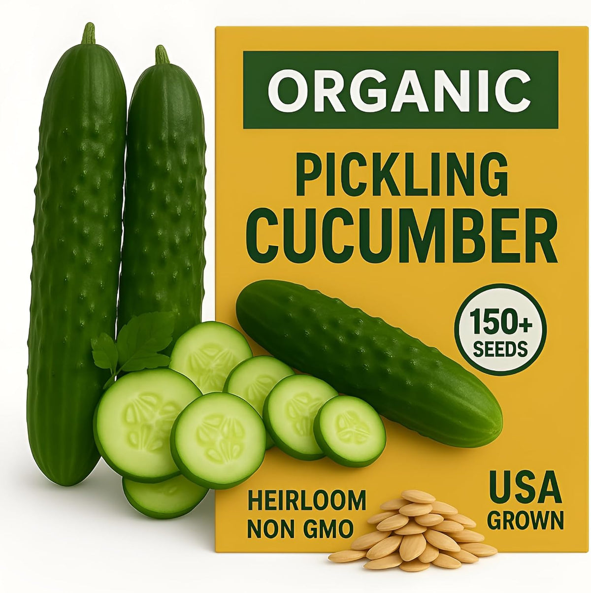 Over 150 Pickling Cucumber Seeds – Organic Heirloom, Non-GMO, High Germination Rate – Perfect for