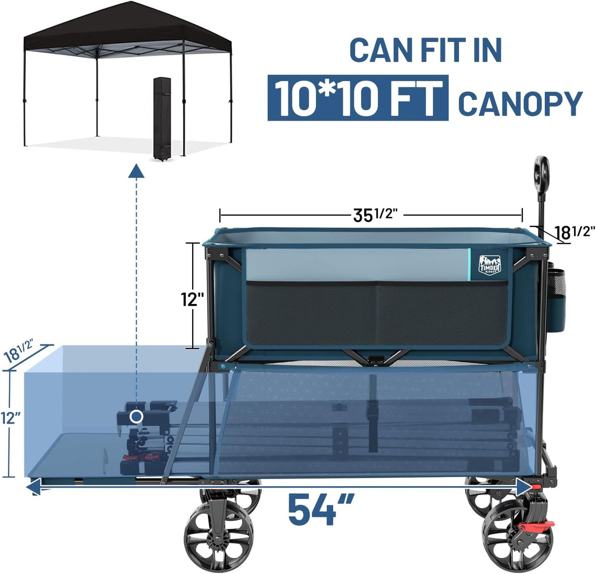 TIMBER RIDGE 400L Large Capacity Folding Double Decker Wagon with Brakes, 54" Extra Long Extender