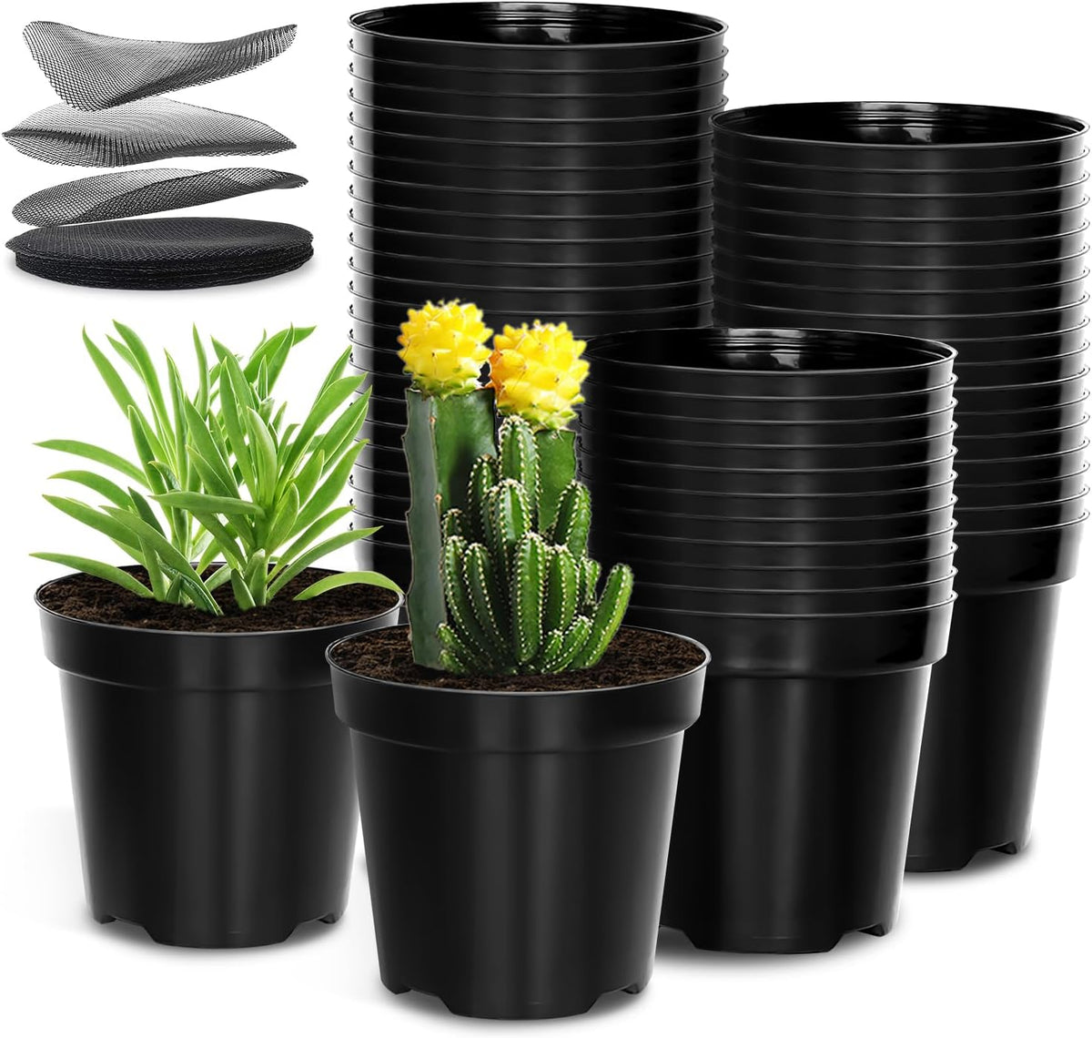 40 Pack 4 Inch Plant Nursery Pots with Mesh Pad, Sturdy Plastic Flower Planter Pots with Drainage