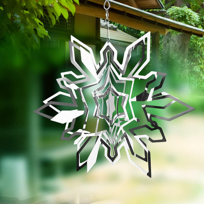 Hanging Wind Spinner Outdoor Metal Decorations, Silver Wind Spinners for Yard and Garden, 3D Mirror