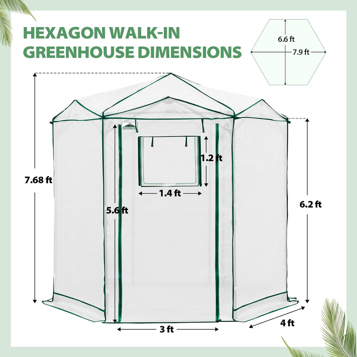 EAGLE PEAK 6.6x6.6 ft Hexagon Pop up Greenhouse, Portable Walk-in Grow Tent for Seed Starting