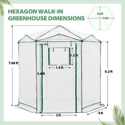EAGLE PEAK 6.6x6.6 ft Hexagon Pop up Greenhouse, Portable Walk-in Grow Tent for Seed Starting