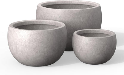 Kante 19.9",15.7",11.8" Dia Round Concrete Planter Set of 3, Outdoor/Indoor Large Bowl Plant Pots