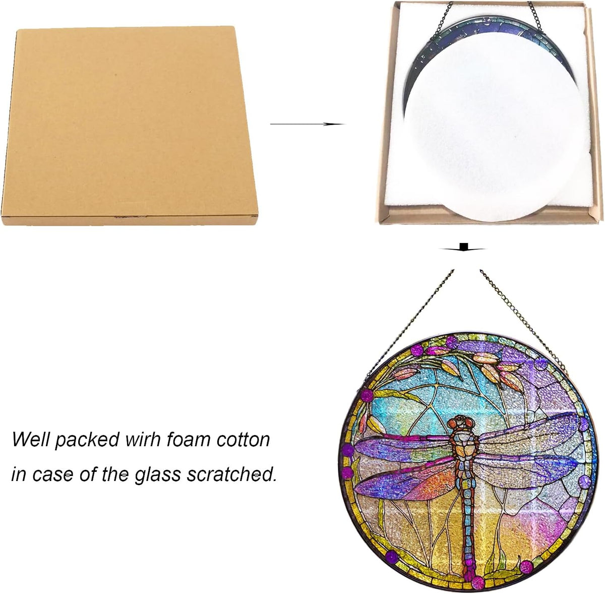 Generic Dragonfly Stained Glass Suncatcher Artistic Window Hanging,7.8” Hand-Painted Glass Panel