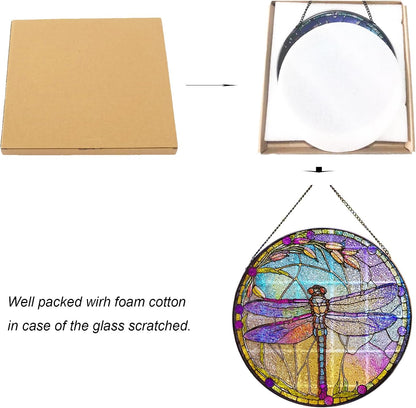 Generic Dragonfly Stained Glass Suncatcher Artistic Window Hanging,7.8” Hand-Painted Glass Panel