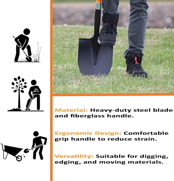Ashman HeavyDuty Digging Shovel (2 Pack) 47-Inch Lond Handle with Trenching Blade and durable