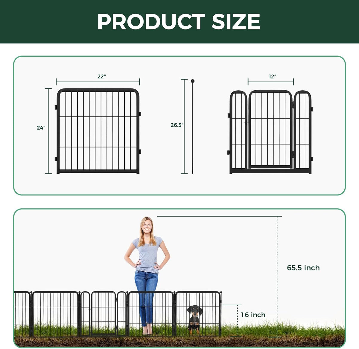 FXW Garden Fence Outdoor for The Yard – 24in(H) x 15.2ft(L) Heavy Duty Metal Animal Barrier for Dog