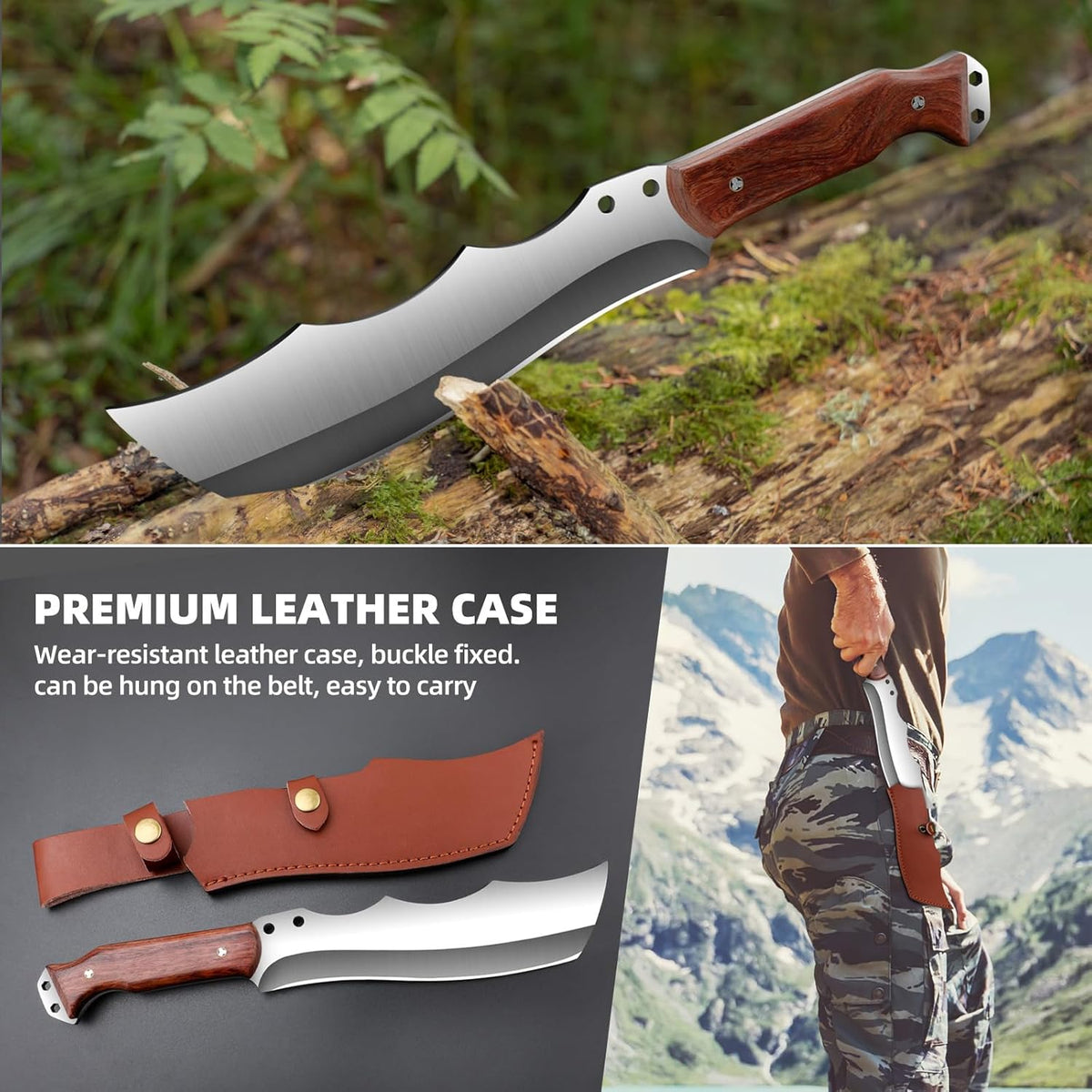 Outdoor Short Machete with Sheath for Cutting Trees, for Yard Work and for urvival Machete Ideal