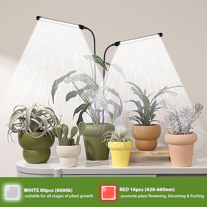 Grow Light 2 Pack, 6000K Full Spectrum Gooseneck Growing Lamp for Indoor Pot Plants