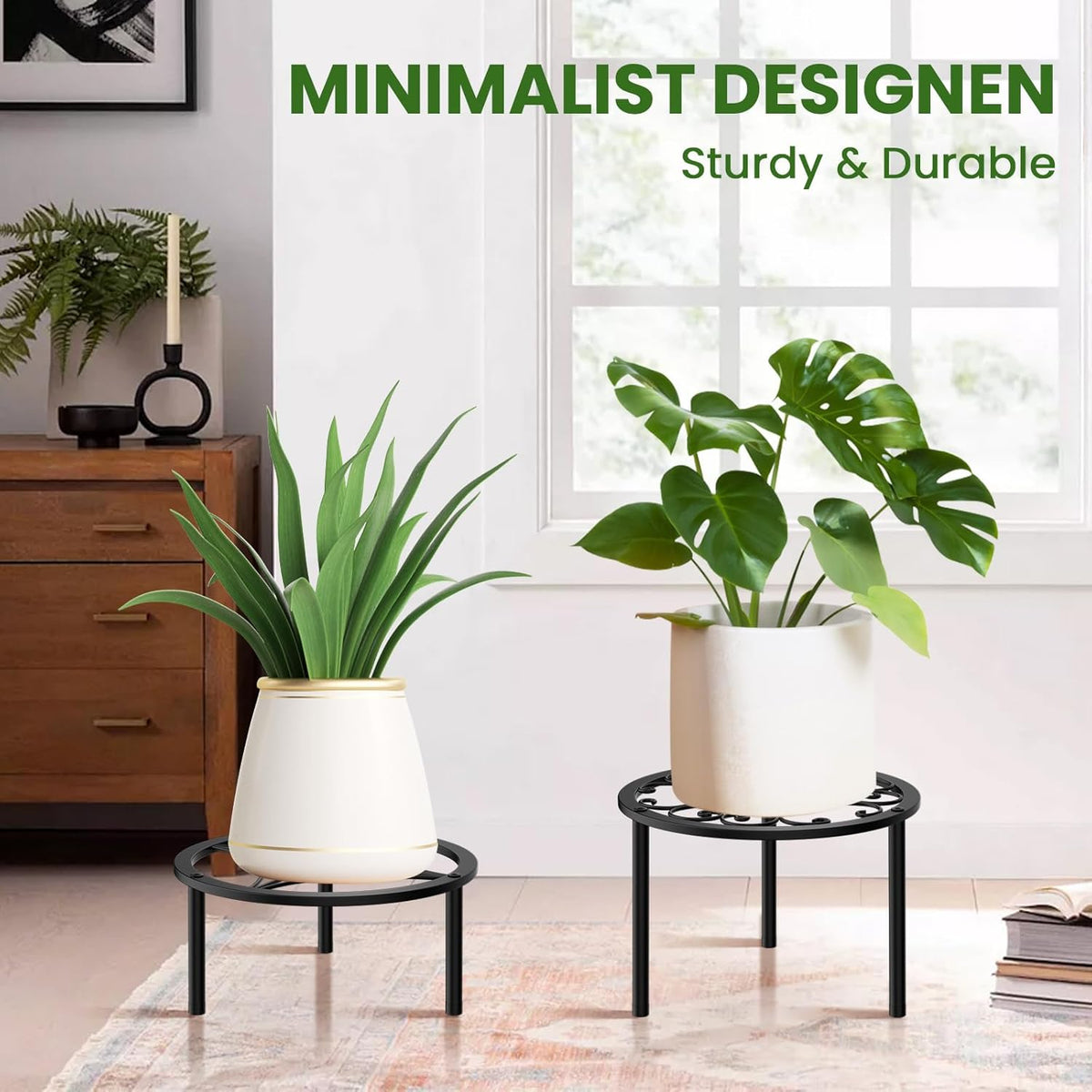 TOSKING Heavy Duty Metal Plant Stand - 9-inch Round Tray with Geometric Pattern, Adjustable
