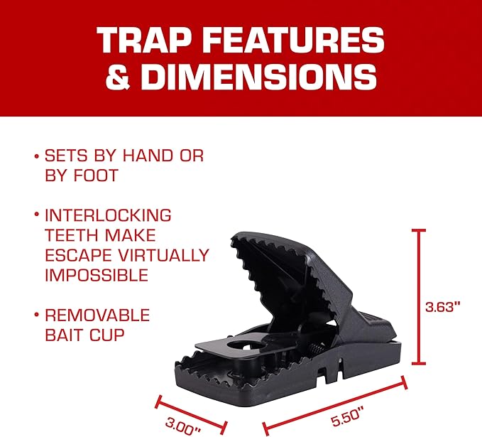 Tomcat Rat Snap Trap, 1 Rat Size Trap - Reusable - Effectively Kill Rats - Ideal for Home and Farm