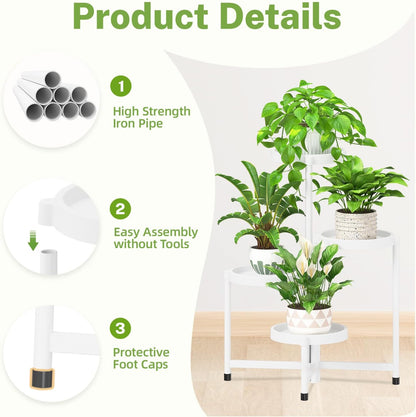 iDavosic.ly 4 Tier Folding Plant Stand Indoor Outdoor with Plastic Tray, Tiered Corner Flower