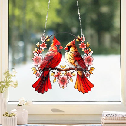 Acrylic Window Hanging Cardinal Suncatcher Decor,Red Bird Suncatcher Panel Outdoor Wall Art Stained