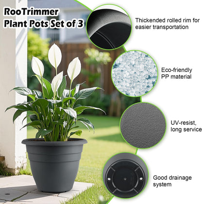 12 Inch Plant Pots, Large Planters for Outdoor Plants, Plastic Flower Pots - Durable and