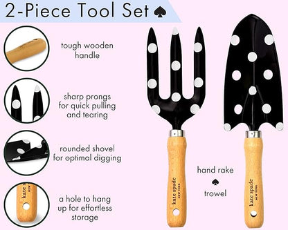 Kate Spade New York 2 Piece Gardening Hand Tools, Cute Garden Tool Set Includes Hand Rake and