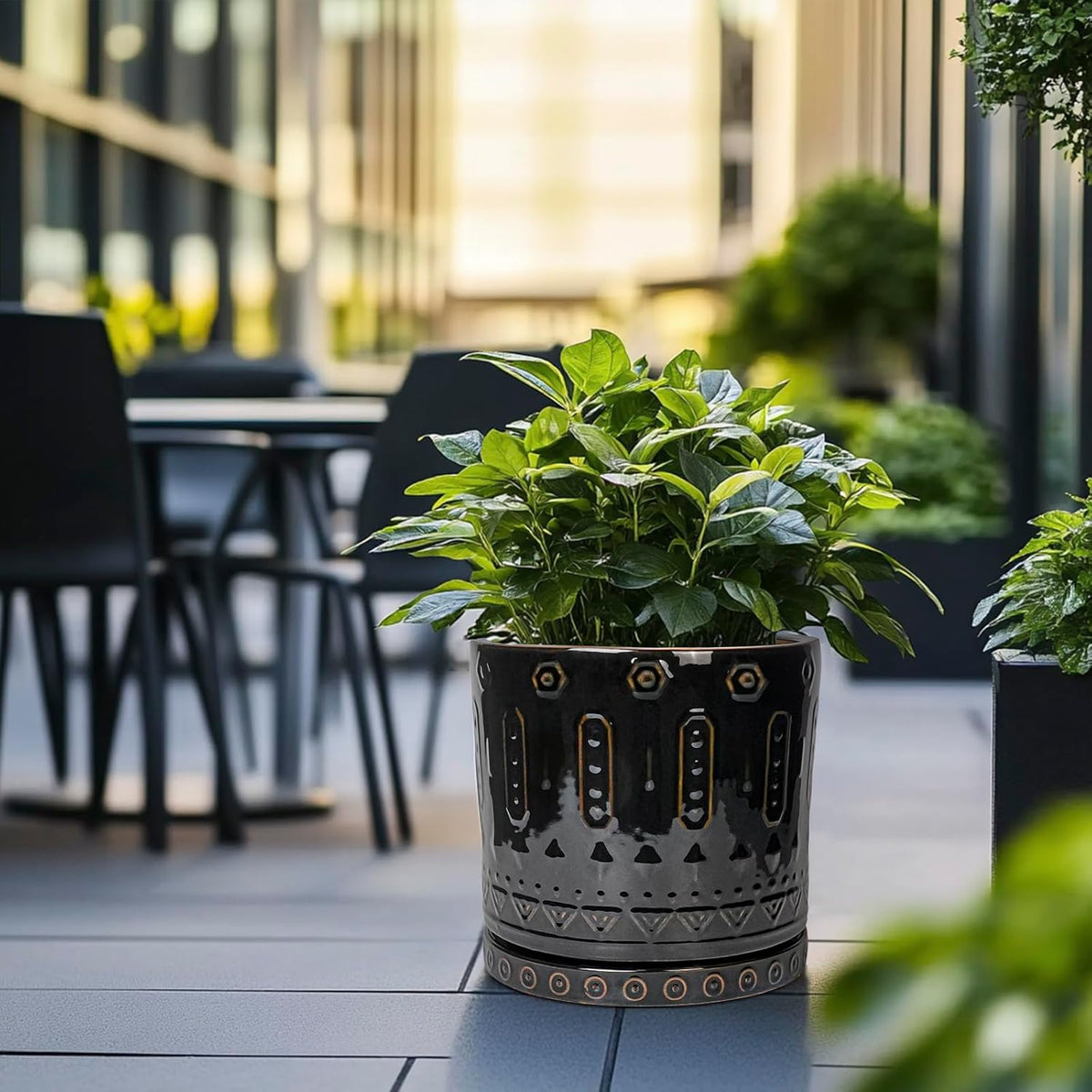 Ceramic Pots for Plants - 12 Inch Large Planter with Drainage Hole and Saucer, Ceramic Flower Pots