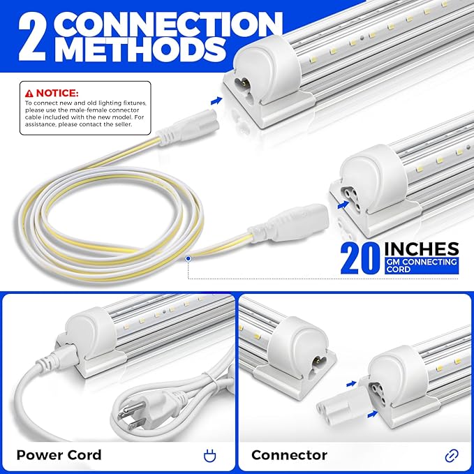 Barrina T8 Grow Lights for Indoor Plants, 5000K White Full Spectrum Grow Light Strip, 60W(4 x 15W)