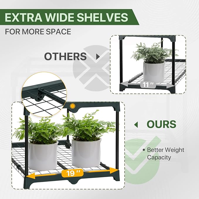 EAGLE PEAK Greenhouse Shelving Staging Double 2 Tier, Outdoor/Indoor Plant Shelves, 27"x19"x16"