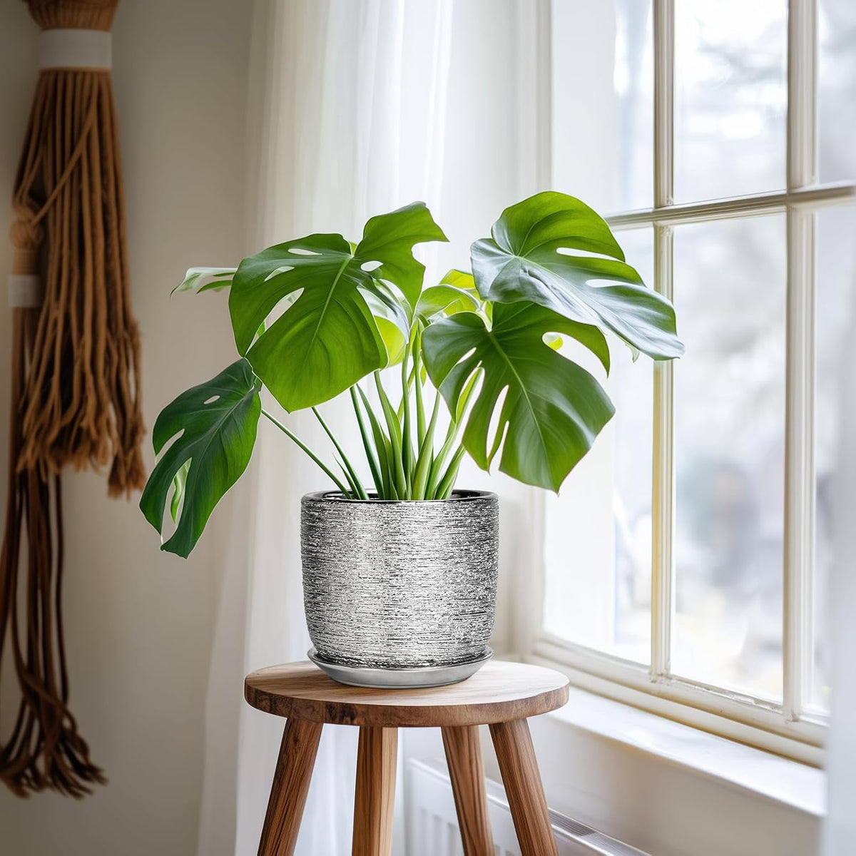 Ceramic Flower Pot - 7 Inch Ceramic Plant Pot for Indoor Flowers, Modern Outdoor Round Planter with