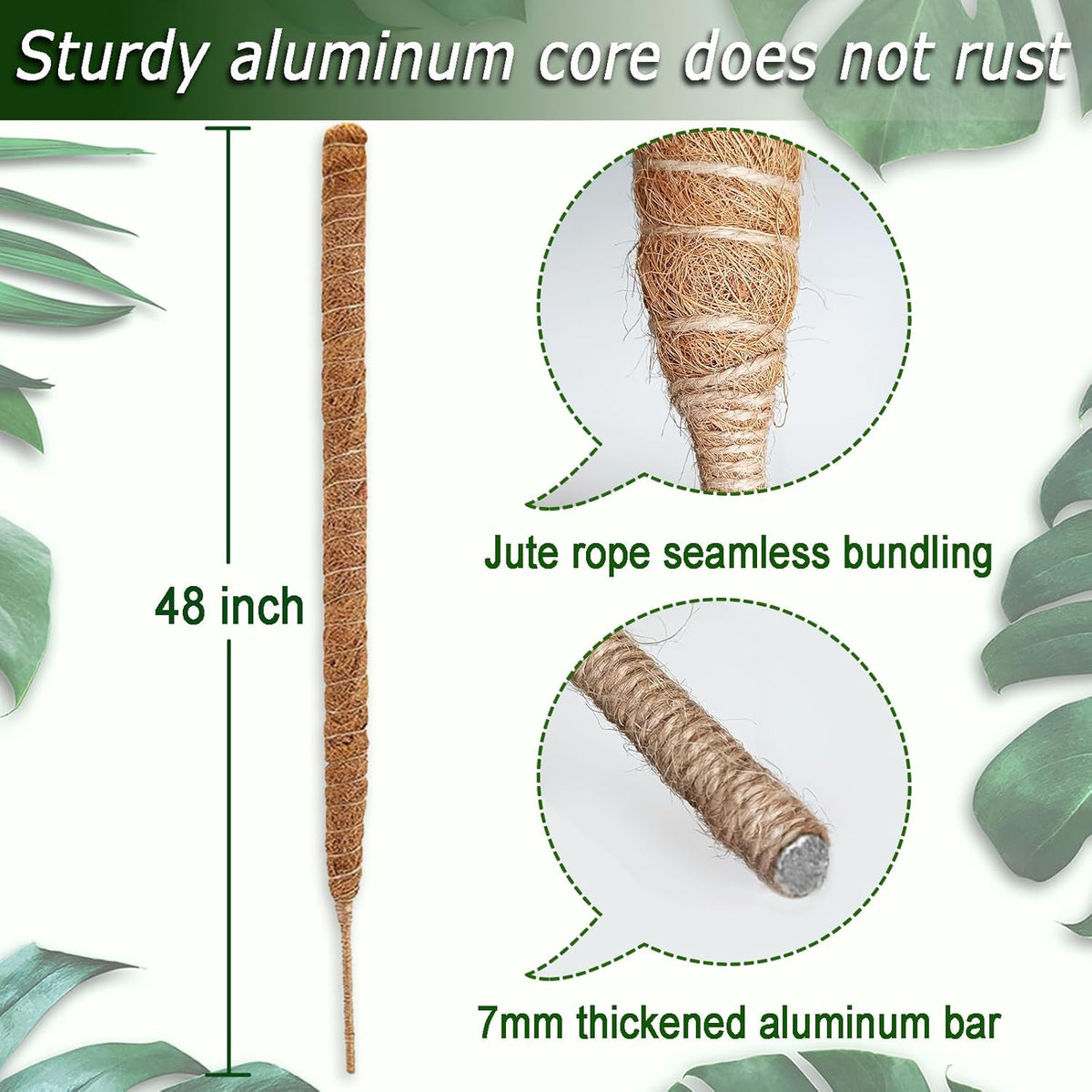 48 Inch Moss Pole, Bendable Moss Pole for Plants Monstera, Tall Moss Poles for Climbing Plants