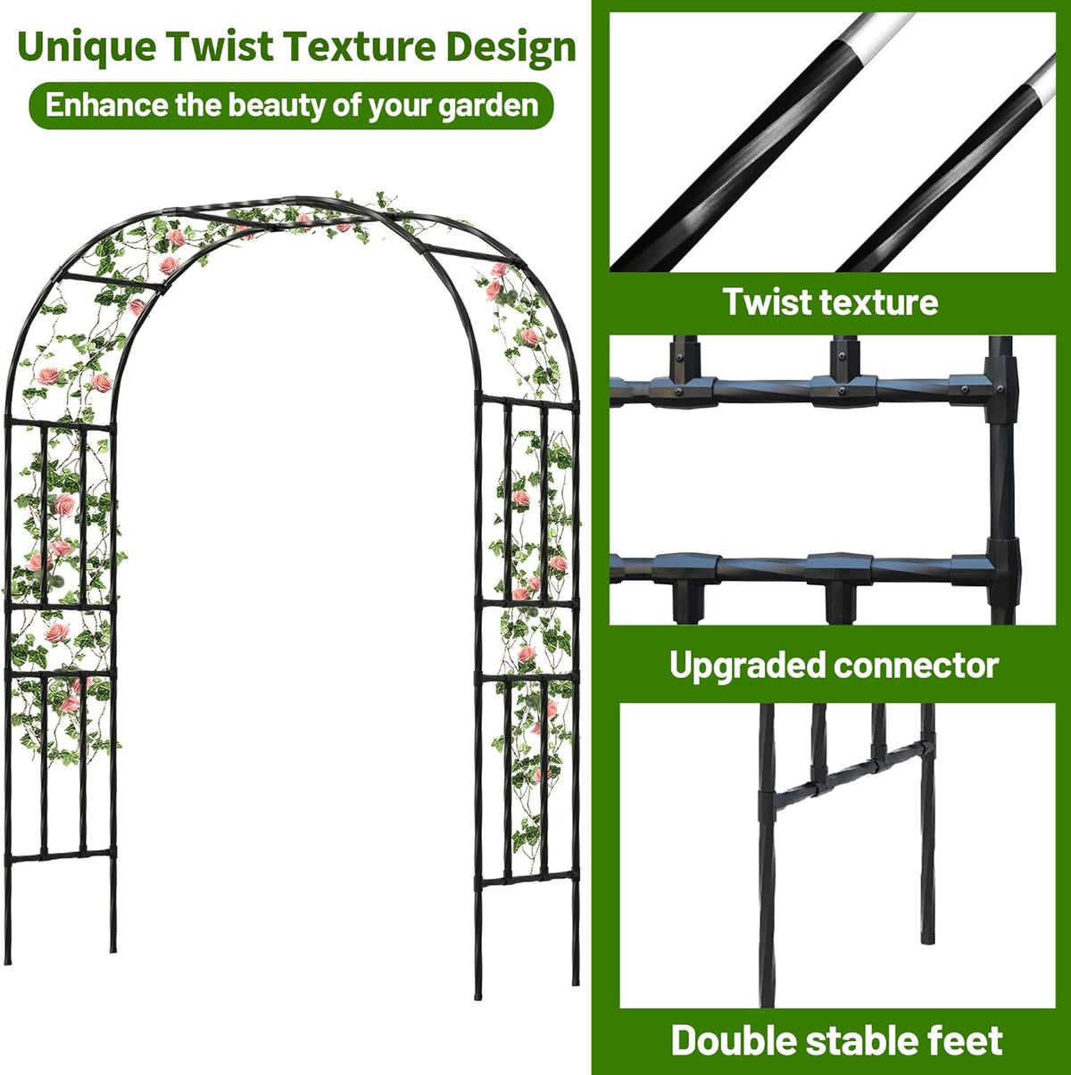 Twira Garden Arch Trellis, 7.9FT(240cm) Metal Garden Arbor Trellis for Climbing Plants Outdoor