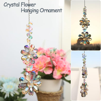 Crystal Flower Suncatcher Hanging Ornament, Rainbow Maker Window Sun Catcher Indoor Outdoor Patio
