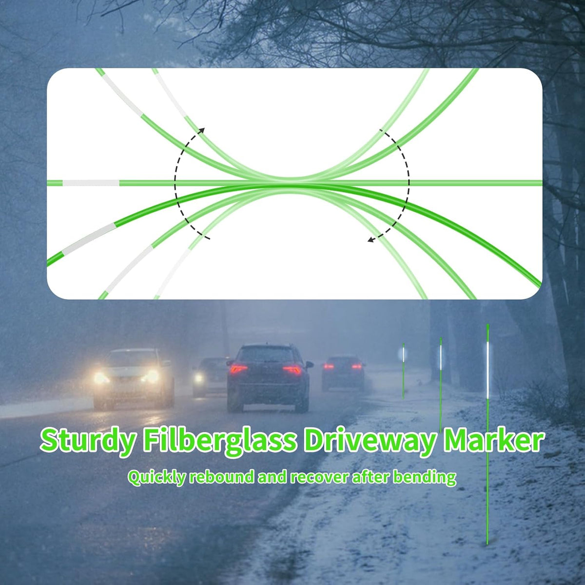 Growsun Driveway Marker 5ft Green Fiberglass 5/16 inch Dia Snow Fence Reflective Plow Stakes for