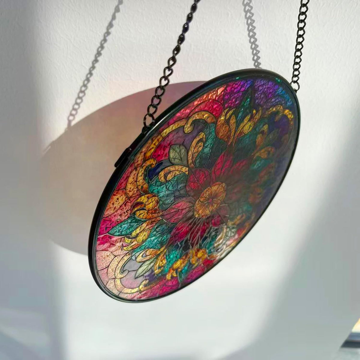 Bohemian Mandala Stained Glass Window Hanging Sun Catcher Indoor Outdoor Home Garden Panel Hangings