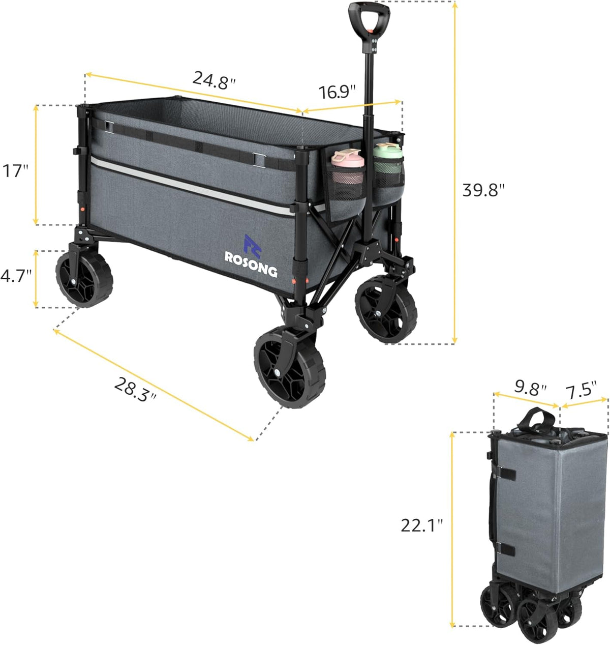 Collapsible Wagon Cart with Wheels Foldable - Folding Utility Heavy Duty Wagons Carts for Grocery
