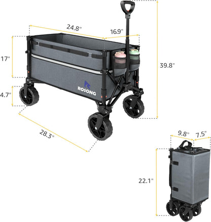 Collapsible Wagon Cart with Wheels Foldable - Folding Utility Heavy Duty Wagons Carts for Grocery