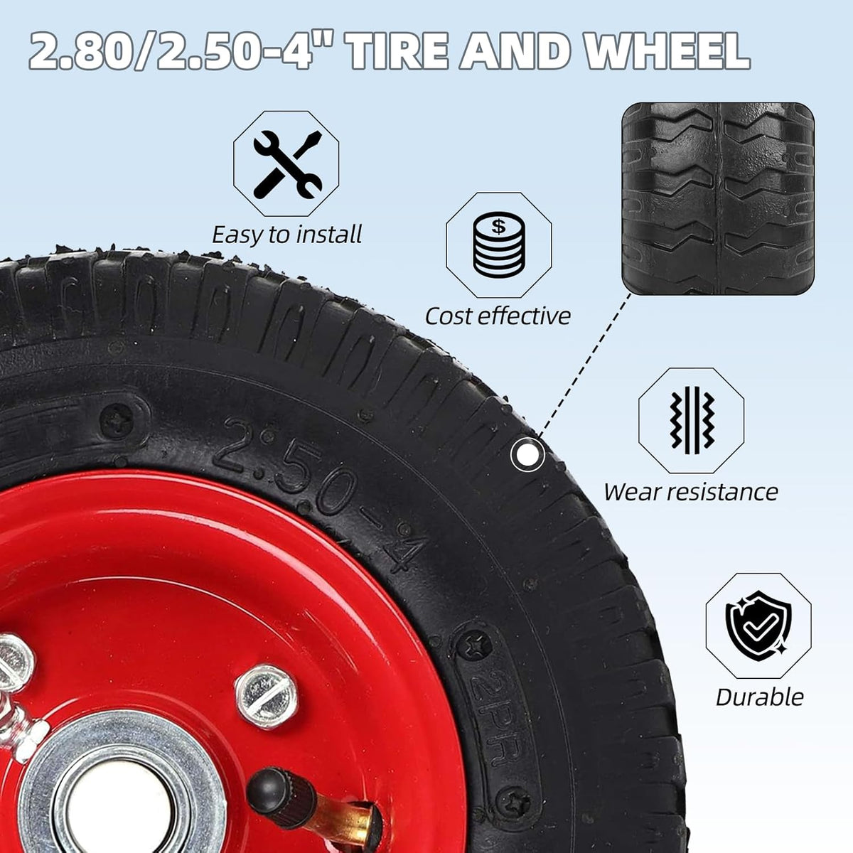 AR-PRO (2-Pack) 2.80/2.50-4" Tire and Wheel Set - 8 Inch Wheelbarrow Tire and Wheel Replacement