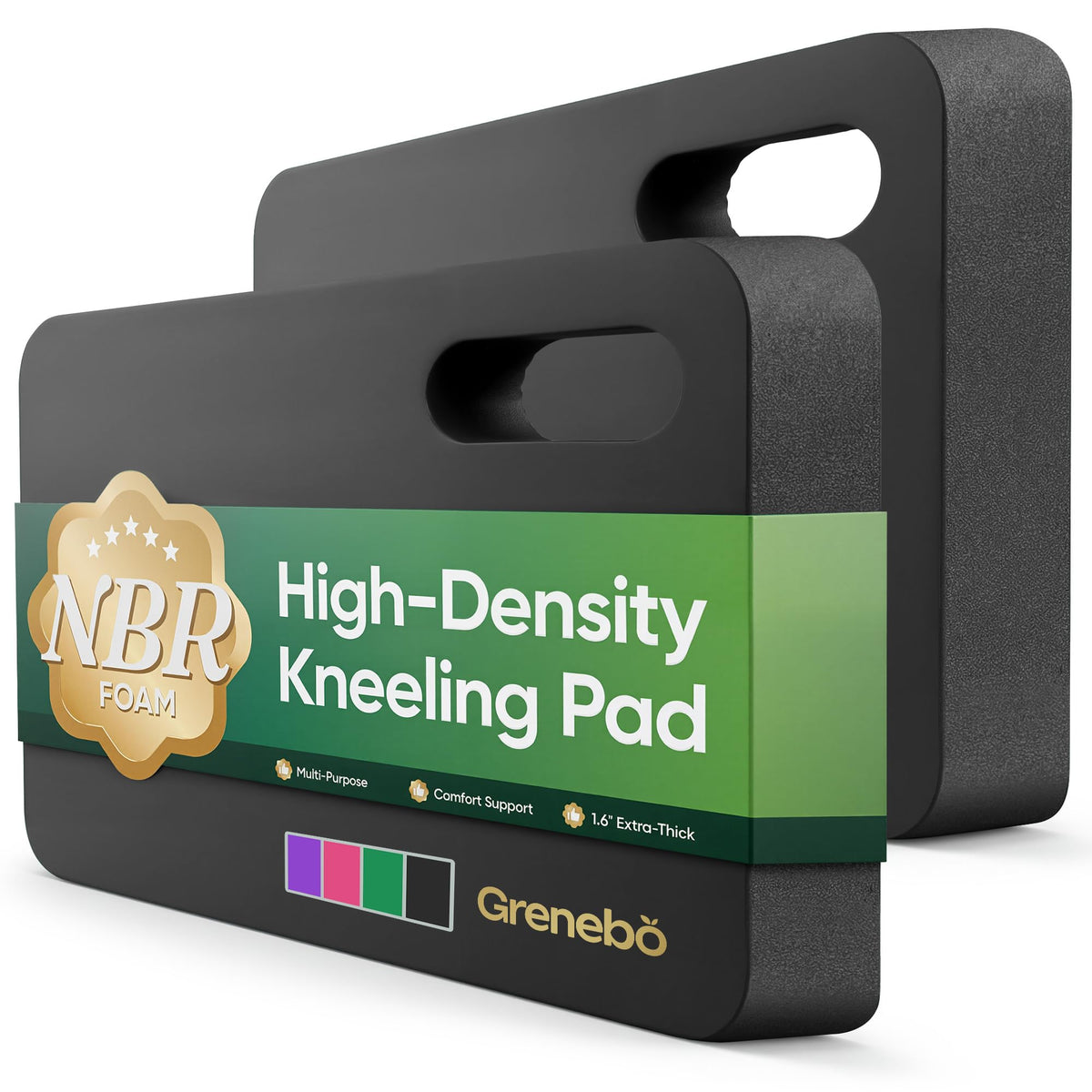 Grenebo 2-Pack Kneeling Pads, Extra Thick NBR, 17.3 x 11 x 1.6 in, Black