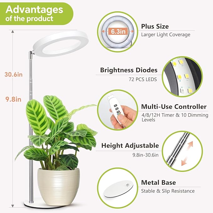 Desktop Grow Light, Height Adjustable Grow Lights for Indoor Plants Full Spectrum, 3 Lighting Mode
