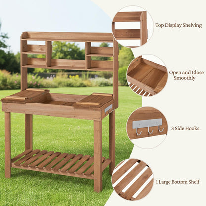 Yaheetech Outdoor Potting Bench, Sink, Display Rack & Storage Shelf,Brown