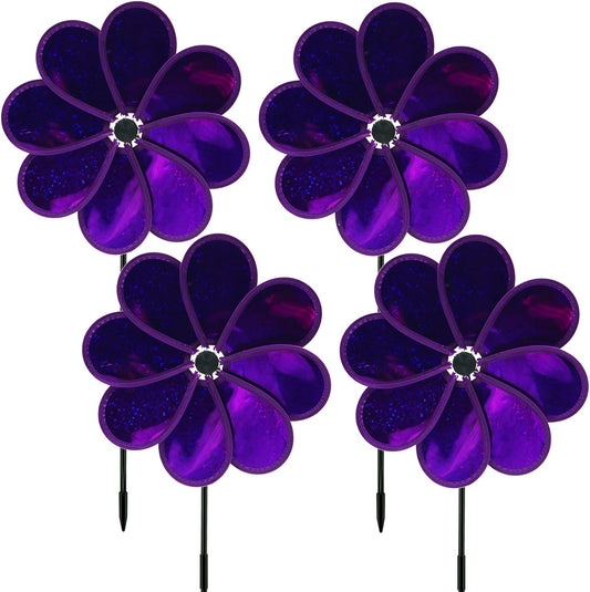 4PCS Flower Wind Spinner Sparkly Lawn Pinwheel 11.8 inch Garden Windmill for Garden, Party, Mardi