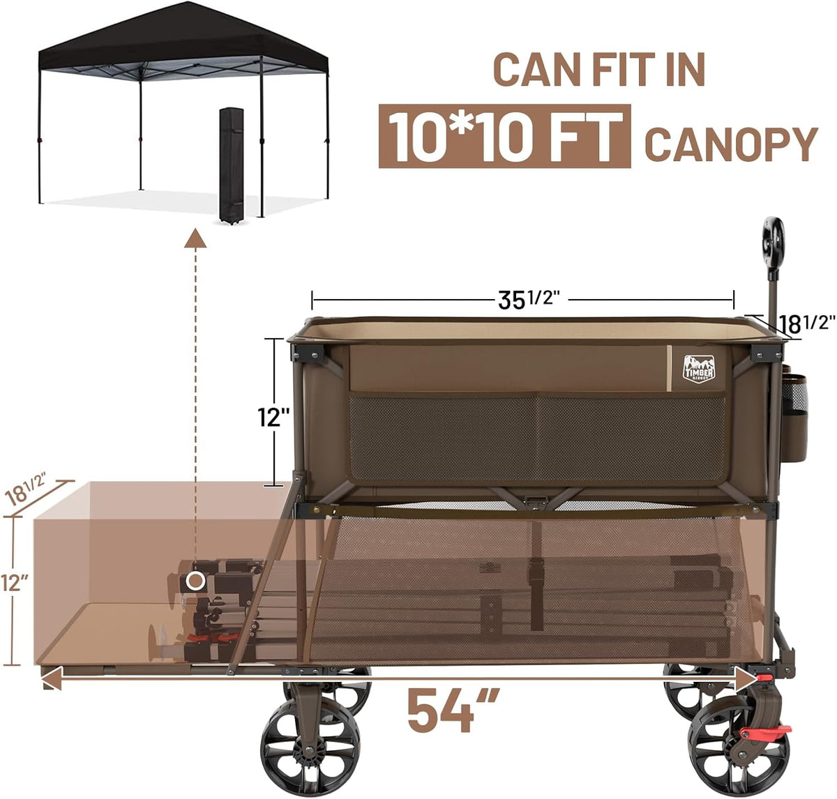 TIMBER RIDGE 400L Large Capacity Folding Double Decker Wagon with Brakes, 54" Extra Long Extender