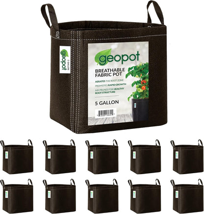 GeoPot 5 Gallon Fabric Grow Bags with Handles for Vegetables, Houseplants, Herbs & Flowers |