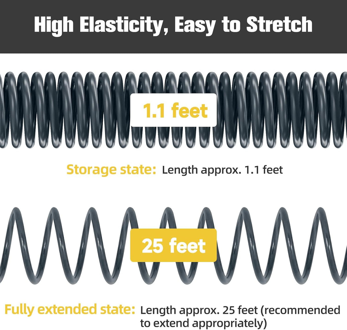 Coil Hose,3/8" EVA Coil Garden Hose 25 FT,Curly Water Hose Lightweight with Brass Connectors,Recoil