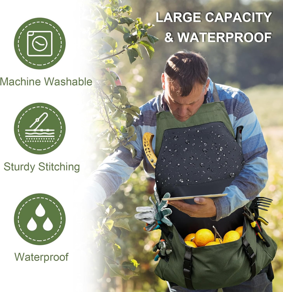 Extra Size Gardening Apron Waterproof Cross Back Apron Women, 600D Polyester Heavy Duty Men Apron