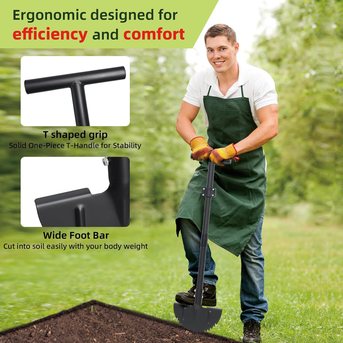 Half Moon Edger Lawn Tool - Heavy Duty Saw Tooth Manual Edgers with Sharp Blade & Wide Footplate